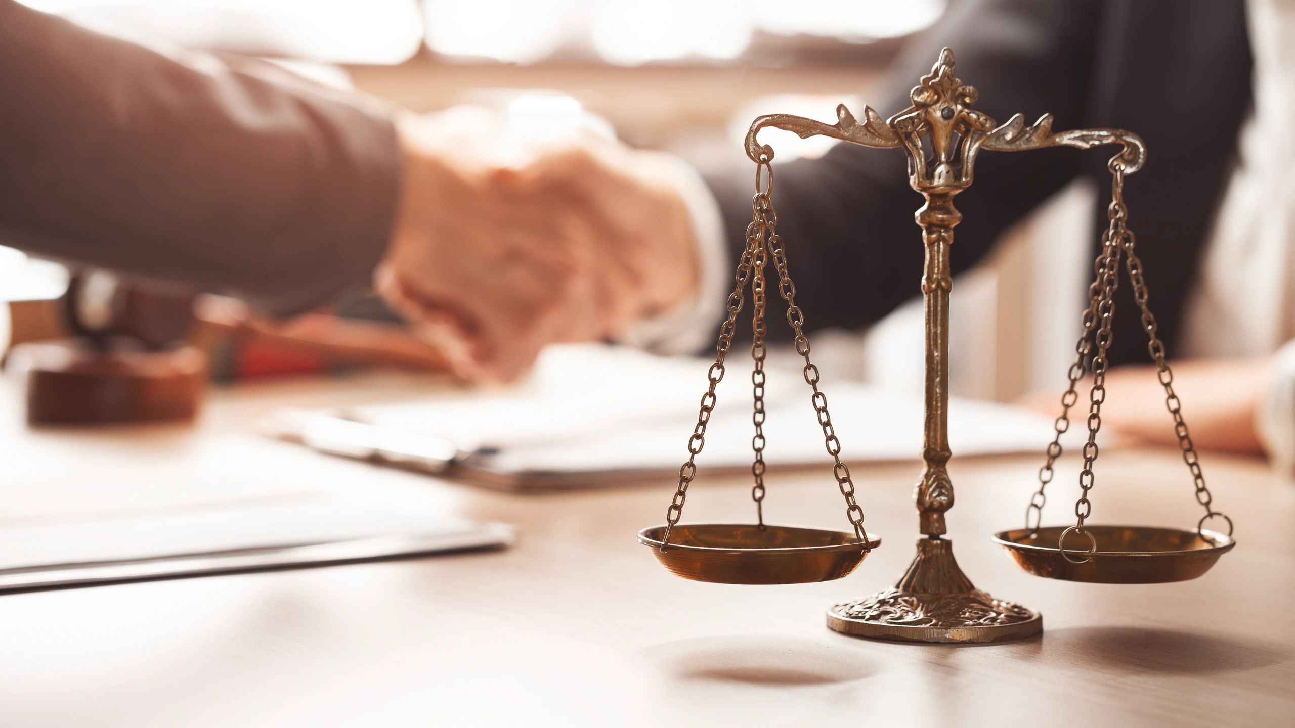 Business strategy meeting with legal scales